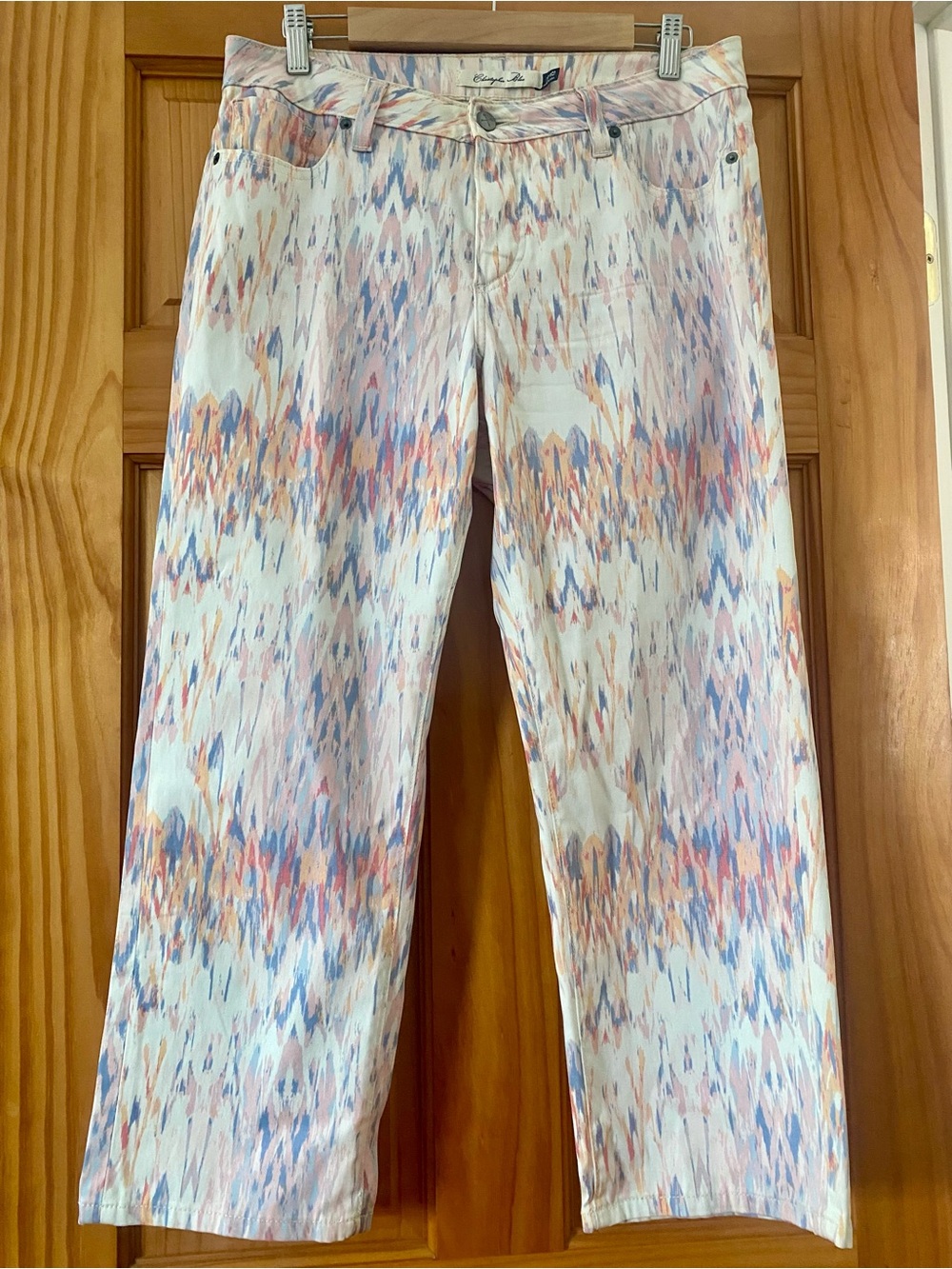 Christopher Blue Abstract Print Cropped Straight Leg Pants Size 12 Made USA
